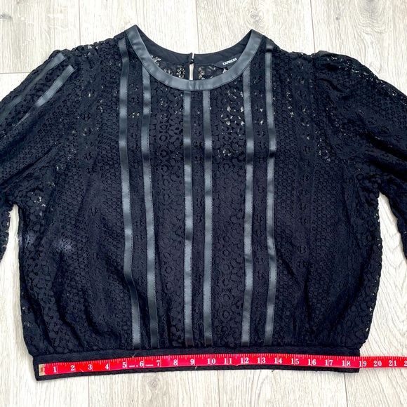 Express • Stunning Leather and Lace Black Long Sleeve Blouse Top - Picture 11 of 15